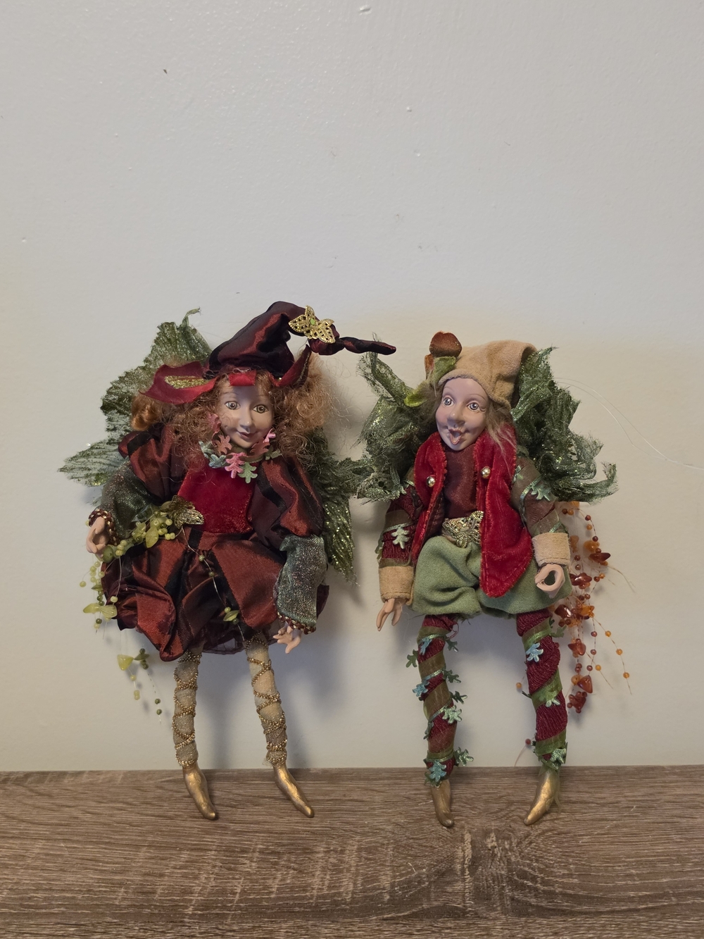 Festive Fairy Doll Pair in Red, Green And Gold 11"